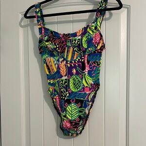 Vintage Neon Print One Piece Swimsuit